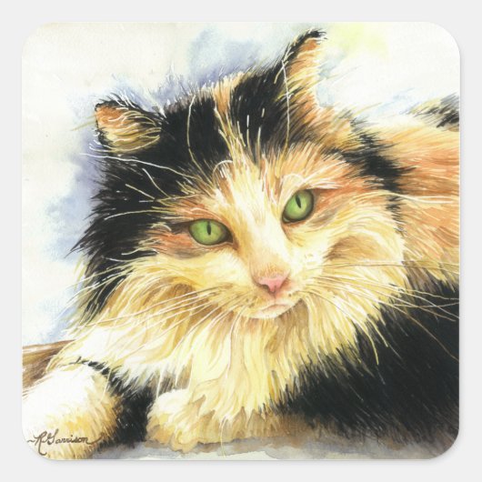 0010 Calico Cat Vierkante Sticker (Voorkant)
