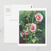 0013 Roze Hollyhocks Briefkaart (Voorkant / Achterkant)
