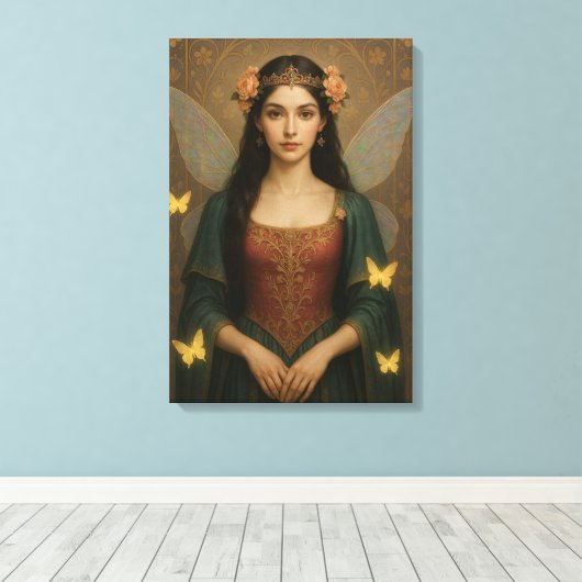 001_A fairy princess in teal green and crimson. Canvas Afdruk (Insitu (Houten vloer))