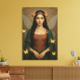 001_A fairy princess in teal green and crimson. Canvas Afdruk