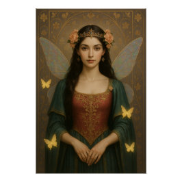 001_A fairy princess in teal green and crimson. Perfect Poster