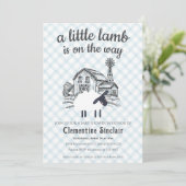 001 Hemelblauwe Gingham Baby Shower Uitnodiging Ee (Staand voorkant)