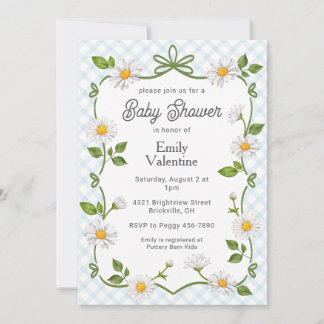 001 Hemelblauwe Madeliefjes Geruite Baby Shower Kaart