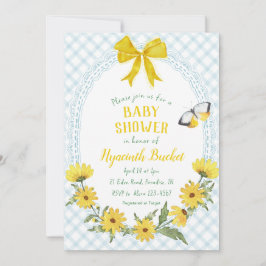001 Hemelsblauwe Gele Madeliefjes Strik Gingham Ba Kaart