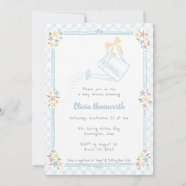001 Hemelsblauwe Gingham Gietkan Baby Shower Kaart