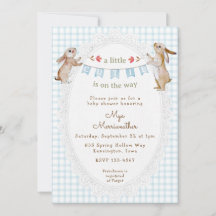 001 Hemelsblauwe Zoete Konijn Gingham Baby Borrel