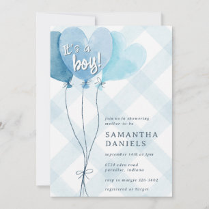 001 Lichtblauw Hart Ballon Gingham Baby Borrel Kaart