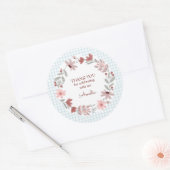 001 Lichte Blauwe Wilde Bloem Boog Frame Gingham Ronde Sticker (Envelop)