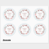 001 Lichte Blauwe Wilde Bloem Boog Frame Gingham Ronde Sticker (Vel)