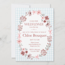 001 Lichte Blauwe Wilde Bloem Boog Frame op Gingha