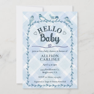 001 Luchtige Watervlek Gingham Vogels Baby Shower Kaart