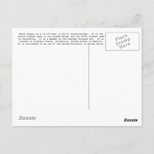 001, Mount Shasta Briefkaart (Achterkant)