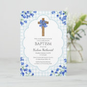 001 Sky Blue Blossom Rustic Cross Design Baptism Kaart (Staand voorkant)