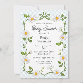 001 Sky Blue Daisy Plaid Baby Shower Kaart