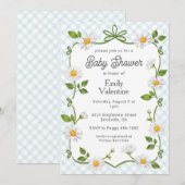 001 Sky Blue Daisy Plaid Baby Shower Kaart (Voorkant / Achterkant)