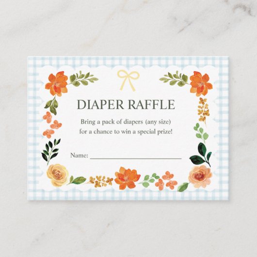 001 Sky Blue Gingham Baby Shower Diaper Raffle Informatiekaartje (Voorkant)