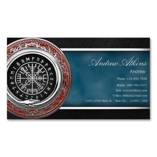 [001] Vegvisir - Viking Silver Magic Runass Magnetisch Visitekaartje (Voorkant)