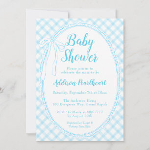 002 Cerulean Antieke Kant Gingham Baby Shower Kaart