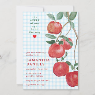 002 Cerulean Appel van Ons Oog Gingham Baby Shower Kaart