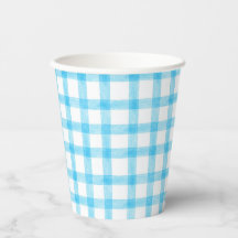 002 Cerulean Blau Aquarel Gingham Papieren Bekers