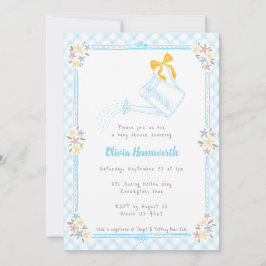002 Cerulean Blauw Gingham Gietkan Baby Shower Kaart