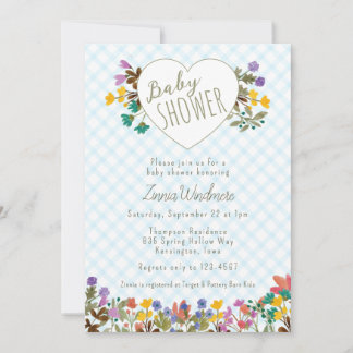002 Cerulean Blauw Tuin Hart Bloemen Baby Shower Kaart