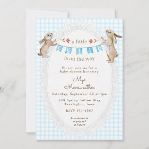 002 Cerulean Blauw Zoete Konijn Gingham Baby Showe Kaart