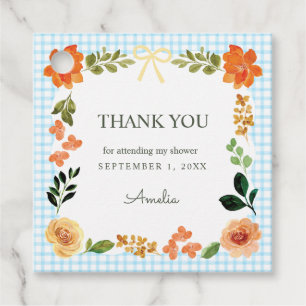 002 Cerulean Blauwe Bloemengingham Baby Shower Bedankjes Labels