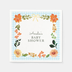002 Cerulean Blauwe Bloemengingham Baby Shower Servet