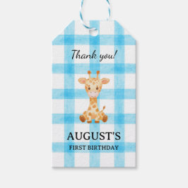 002 Cerulean Blauwe Geruite Giraffe Cadeaubijslage Cadeaulabel