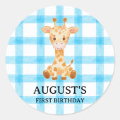 002 Cerulean Blauwe Geruite Giraffe Sticker (Voorkant)