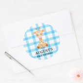 002 Cerulean Blauwe Geruite Giraffe Sticker (Envelop)