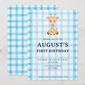 002 Cerulean Blauwe Geruite Giraffe Verjaardagsuit Kaart (Voorkant / Achterkant)