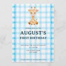 002 Cerulean Blauwe Geruite Giraffe Verjaardagsuit