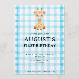 002 Cerulean Blauwe Geruite Giraffe Verjaardagsuit Kaart