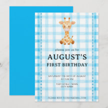 002 Cerulean Blauwe Geruite Giraffe Verjaardagsuit