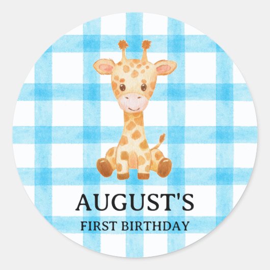 002 Cerulean Blue Check Giraffe Sticker (Voorkant)