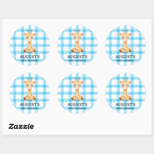002 Cerulean Blue Check Giraffe Sticker (Vel)