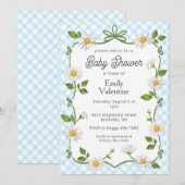 002 Cerulean Blue Floral Daisy Plaid Baby Shower Kaart (Voorkant / Achterkant)