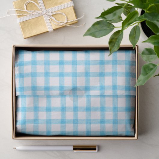 002 Cerulean Blue Gingham Tissue Paper Tissuepapier (Geschenk)