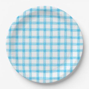 002 Cerulean Blue Watercolor Plaid L Papieren Bord