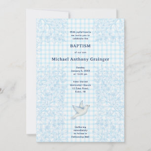 002 Cerulean Dove Botanicale Kruis Gingham Doop Kaart