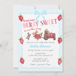 002 Cerulean Gingham Bes Zoete Boerderij Baby Show Kaart