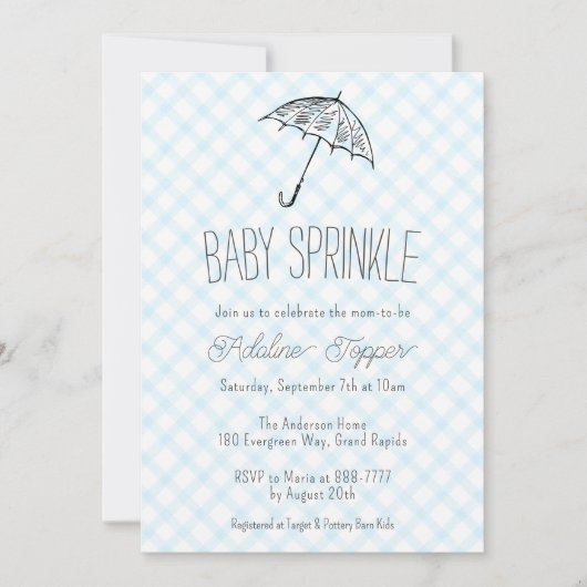 002 Cerulean Modern Paraplu Baby Sprinkle Gingham Kaart (Voorkant)