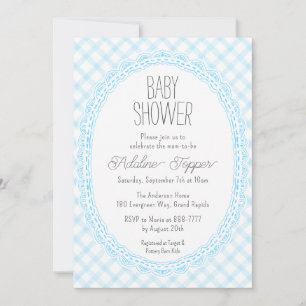 002 Cerulean Vintage Frame Gingham Baby Shower Kaart