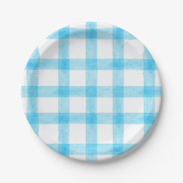 002 Cerulean Watercolor Plaid Small Paper Plates Papieren Bordje