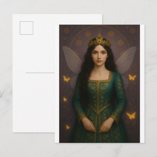 003_A fairy princess in emerald green. Briefkaart (Voorkant / Achterkant)