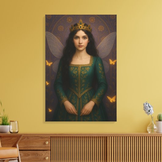 003_A fairy princess in emerald green. Canvas Afdruk (Insitu (Woonkamer))