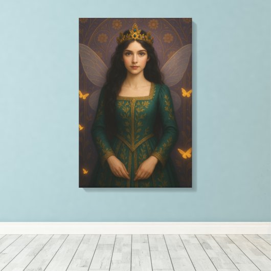 003_A fairy princess in emerald green. Canvas Afdruk (Insitu (Houten vloer))