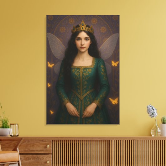 003_A fairy princess in emerald green. Canvas Afdruk (Insitu (Woonkamer))
